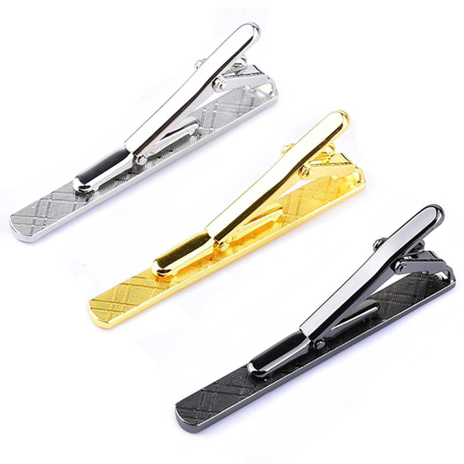 3Pcs Tie Clips for Men Classic Tie Bar Black Silver Gold Tie Clip for Wedding Business Father's Day Gifts