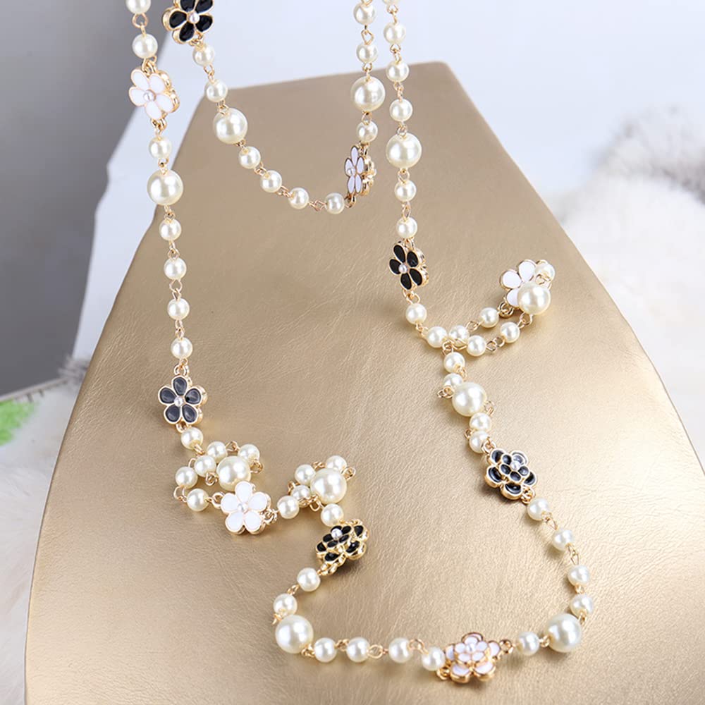 Womens Chic Statement Multilayer Imitation Pearl Long Necklace