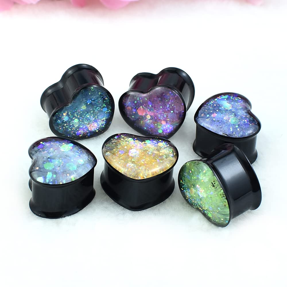 12Pcs/6pair Heart Ear Gauge Tunnels Plugs Gauges for Ears Body Jewelry 12mm