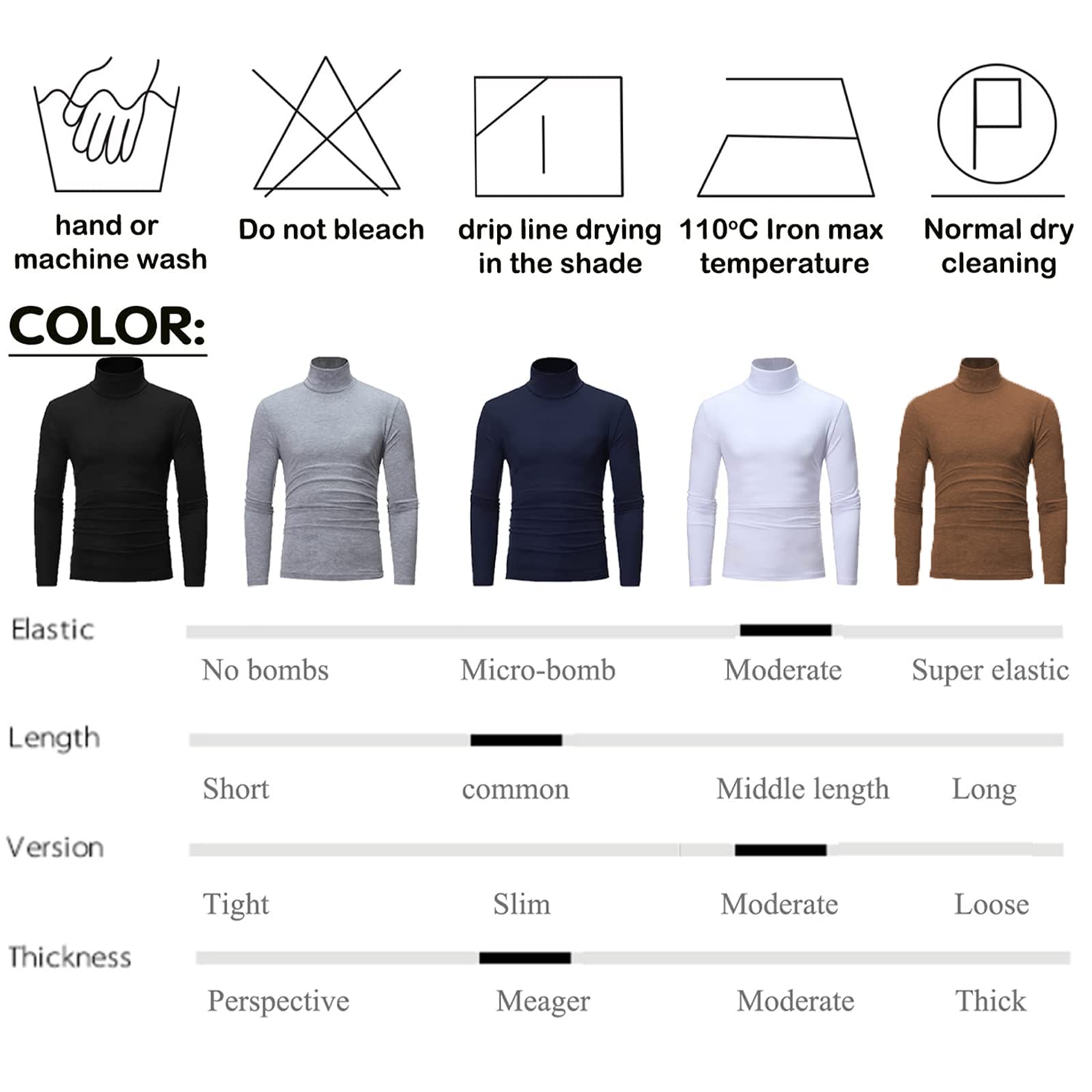 Men's Turtleneck Top Slim Fit Solid Base Sweater Casual Long Sleeve Underwear Tops Male Cozy Breathable Blouse T-Shirt Black