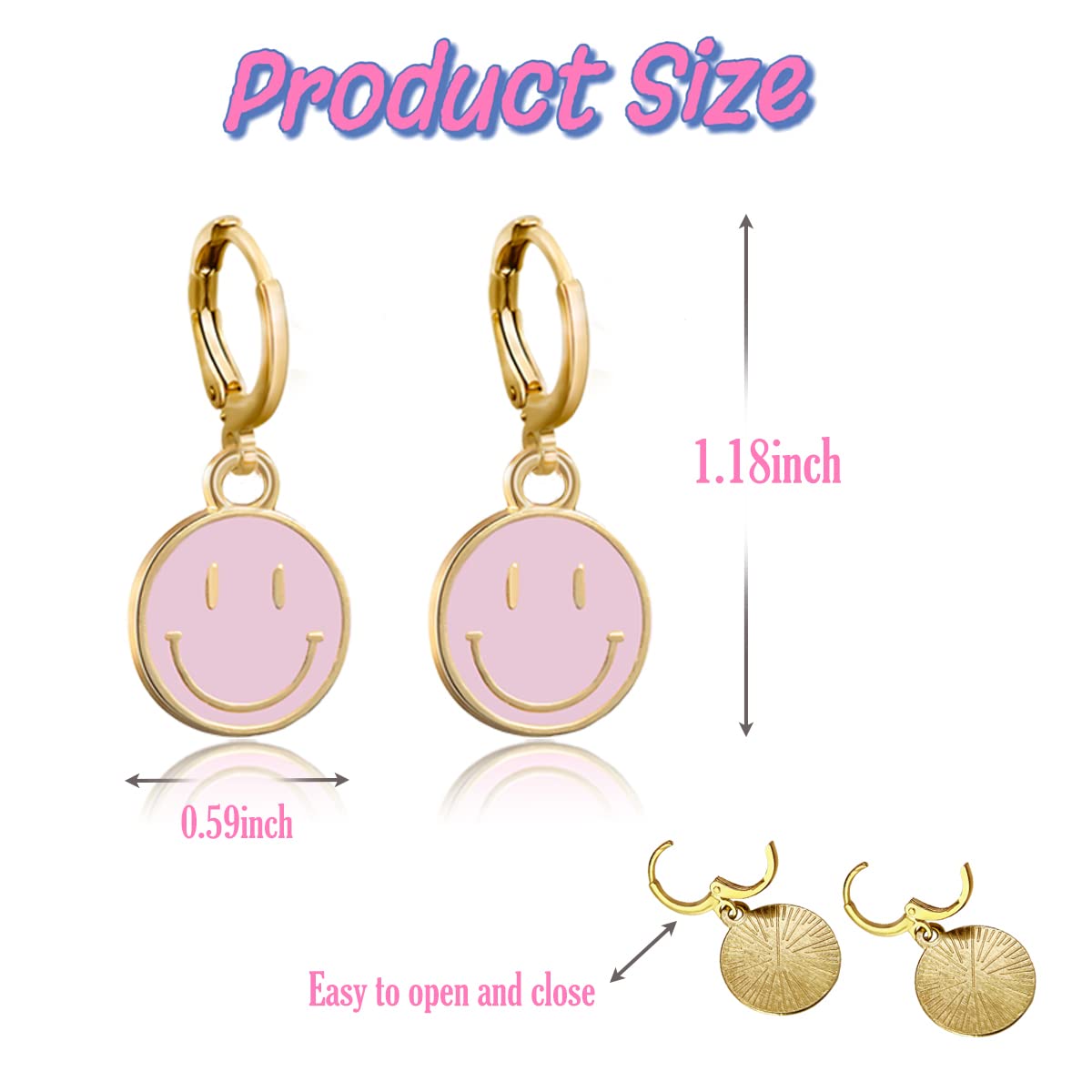 YCL&TXL 6 Pairs Cute Round smiling Face Earrings Funny Colorful Small Huggie Hoop Drop Earrings