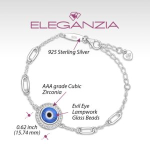 ELEGANZIA Greek Evil Eye Bracelet Turkey Sterling Silver, CZ Third Eye Bracelet for Women Men, Link Bracelet Amulet for Teen Adjustable 6.5" - 8"