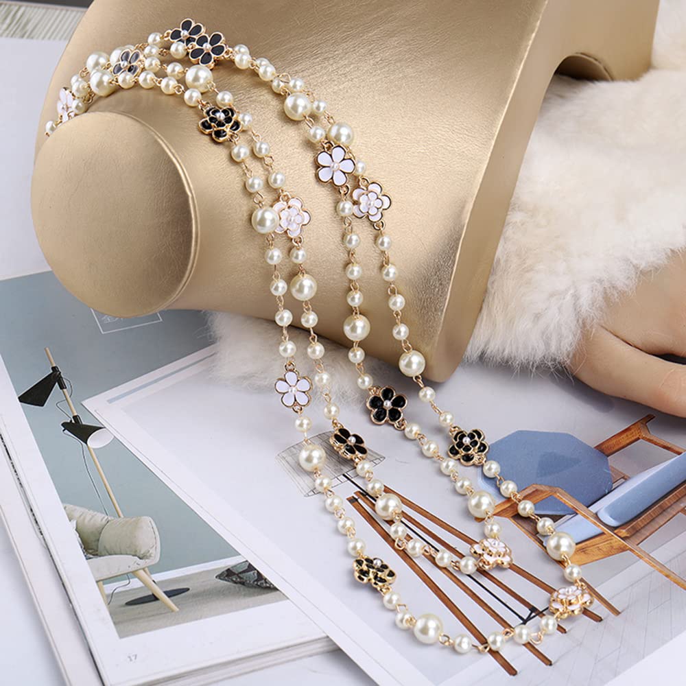 Womens Chic Statement Multilayer Imitation Pearl Long Necklace