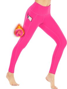 ewedoos fleece lined leggings with pockets for women thermal warm winter leggings for women high waisted workout yoga pants hot pink