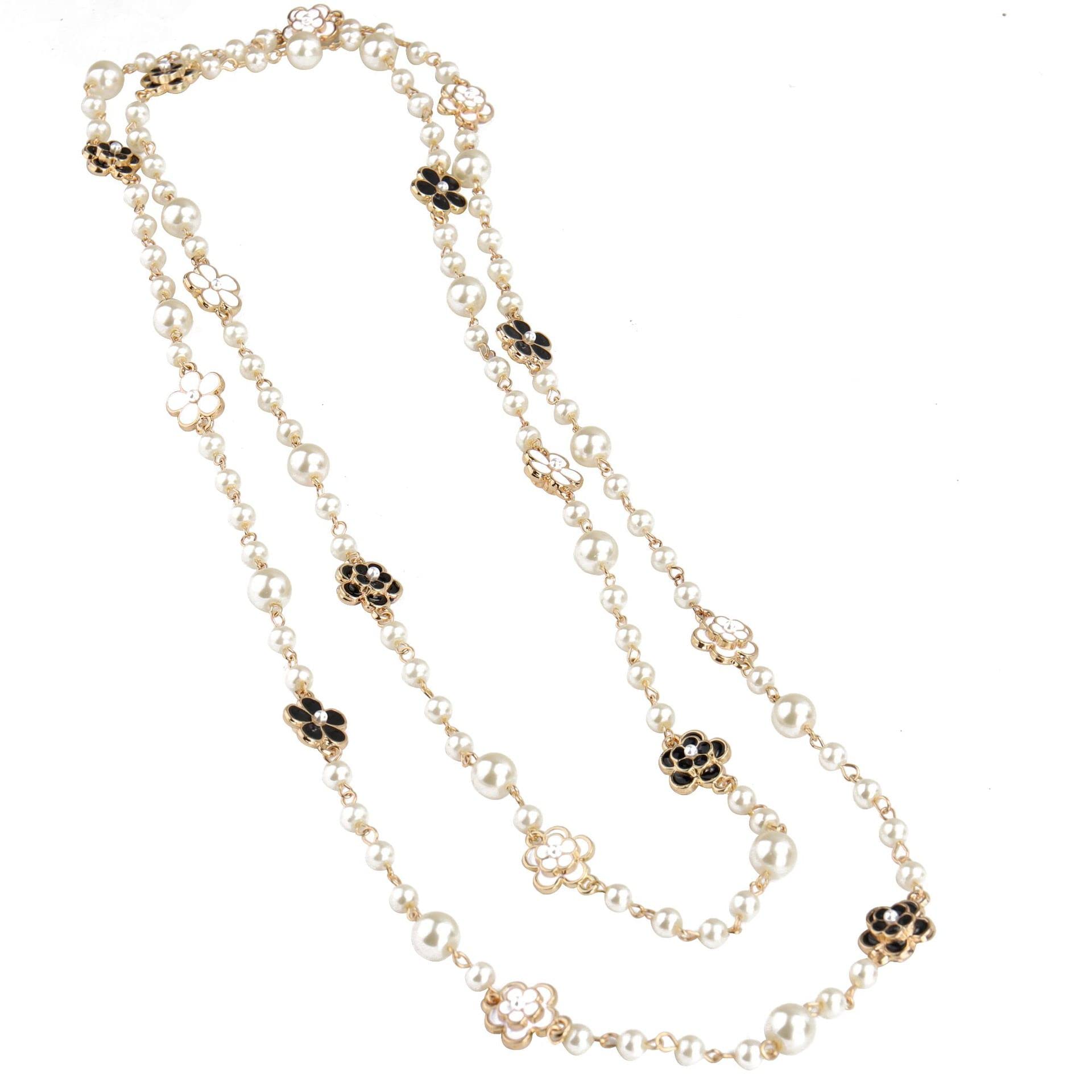 Womens Chic Statement Multilayer Imitation Pearl Long Necklace