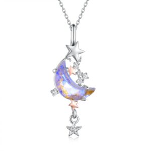 svodea moonstone moon star necklace for women 925 sterling silver created cubic zirconia stars moon necklaces anniversary birthday jewelry gift for women mom wife