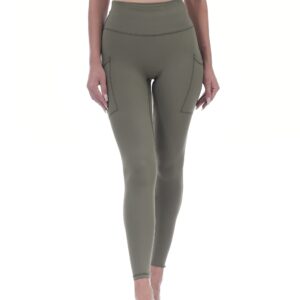 Allsense Women's High Waist Yoga Leggings with Inside and Back Zipper Pockets, Sports Gym Workout Running Pants S OliveGreen