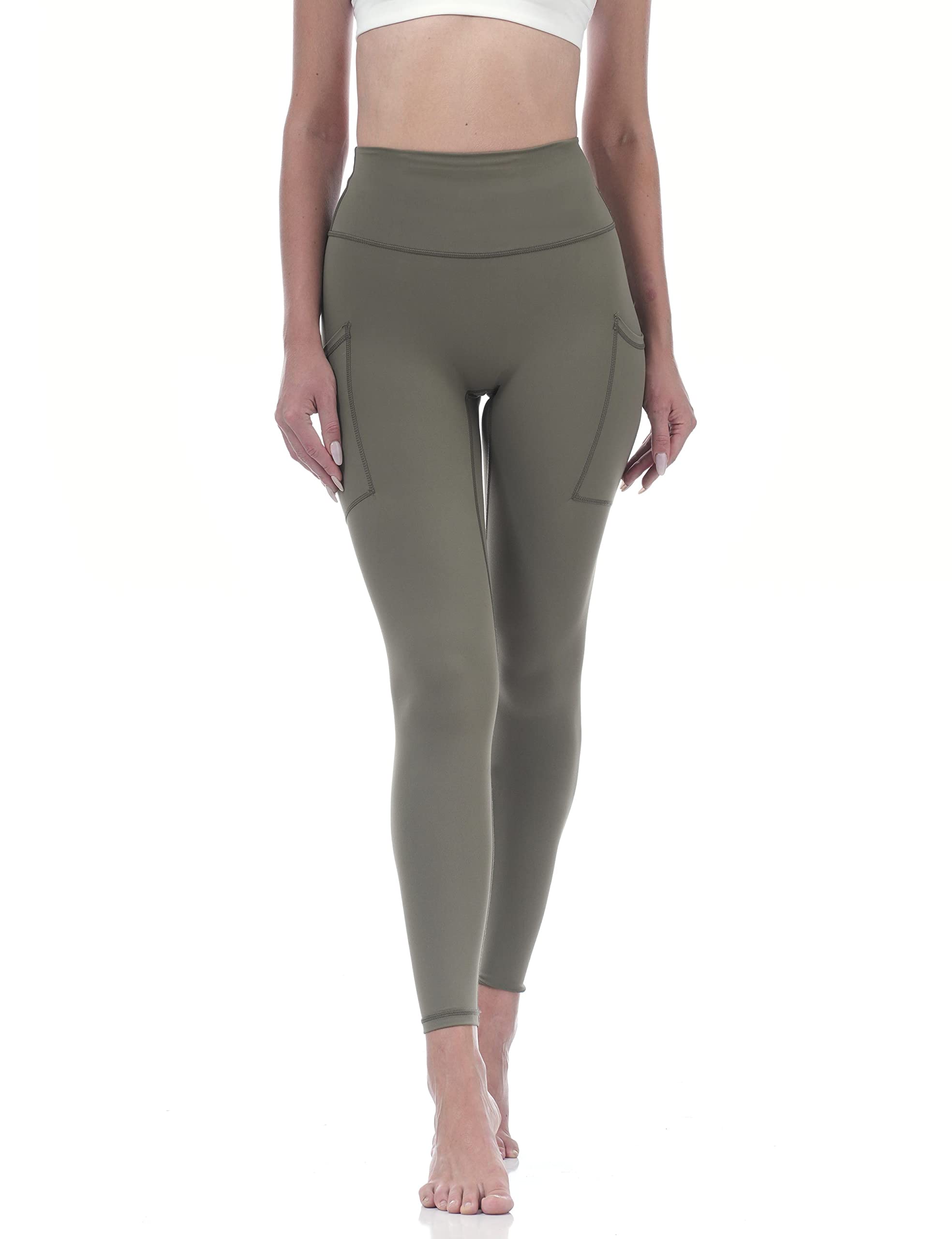 Allsense Women's High Waist Yoga Leggings with Inside and Back Zipper Pockets, Sports Gym Workout Running Pants S OliveGreen