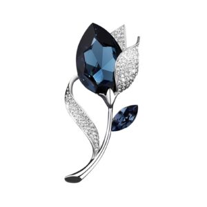 Temperament Fashion Elegant Artificial Flower Shape Blue Rhinestone Brooch Pin Brooch Pin Breastpin Rhinestone Party Crystal Women Brooch Clothing Fashion (Blue, One Size)