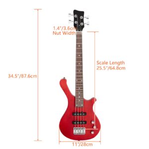 Ktaxon 4 String Electric Bass Guitar, 36-inch Bass Guitar Kit with Split single-coil Pickup, Rosewood Fretboard, Mahogany Body for Kids, Boy and Girl(Red)