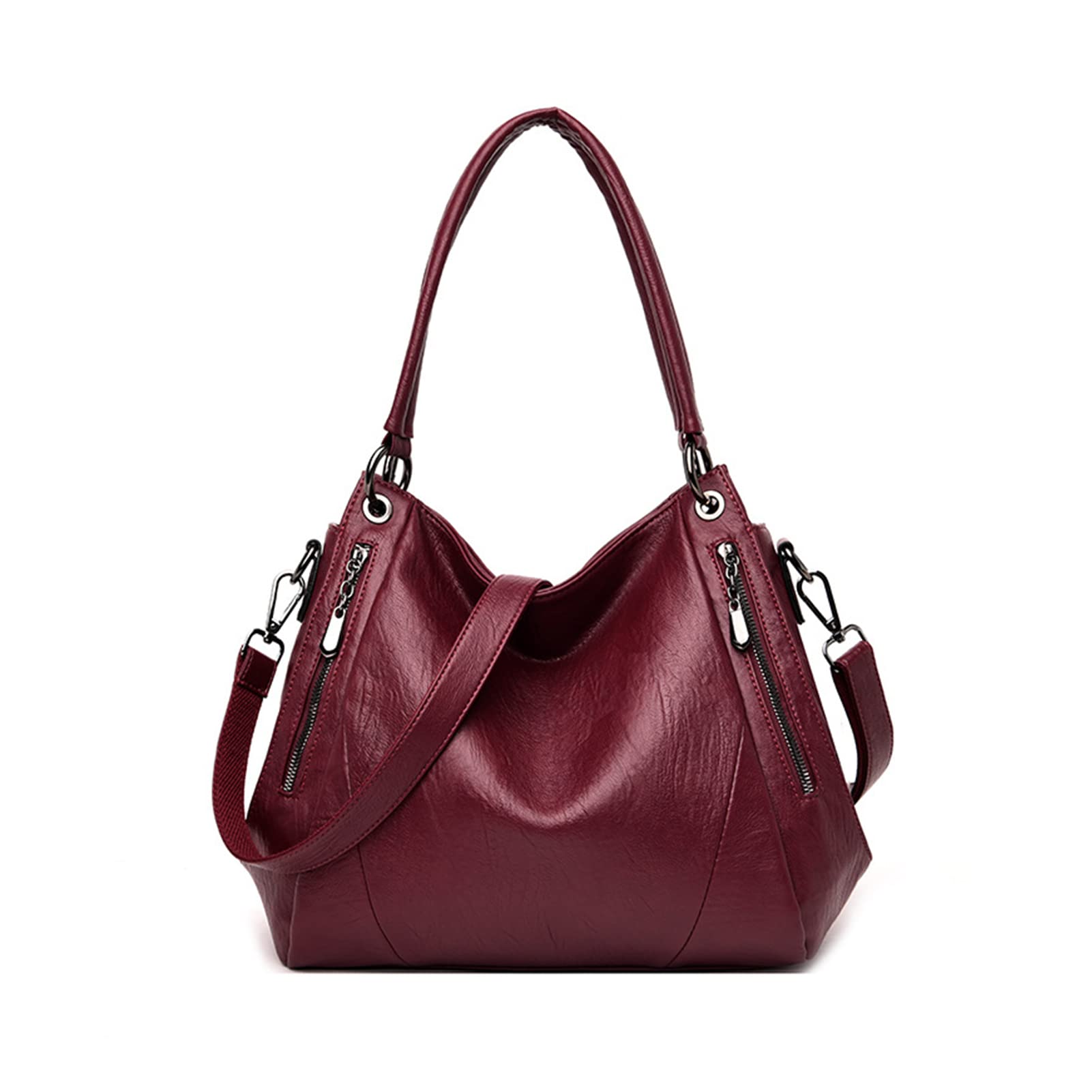 WENICER Hobo Bags for Women Leather Purses and Handbags Large Hobo Purse Shoulder Bags with Adjustable Shoulder Strap-Wine Red