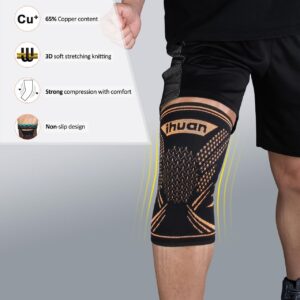 ihuan Copper Knee Braces Sleeves for Knee Pain Women Men - Compression Knee Brace Support for Working, Running, Workout