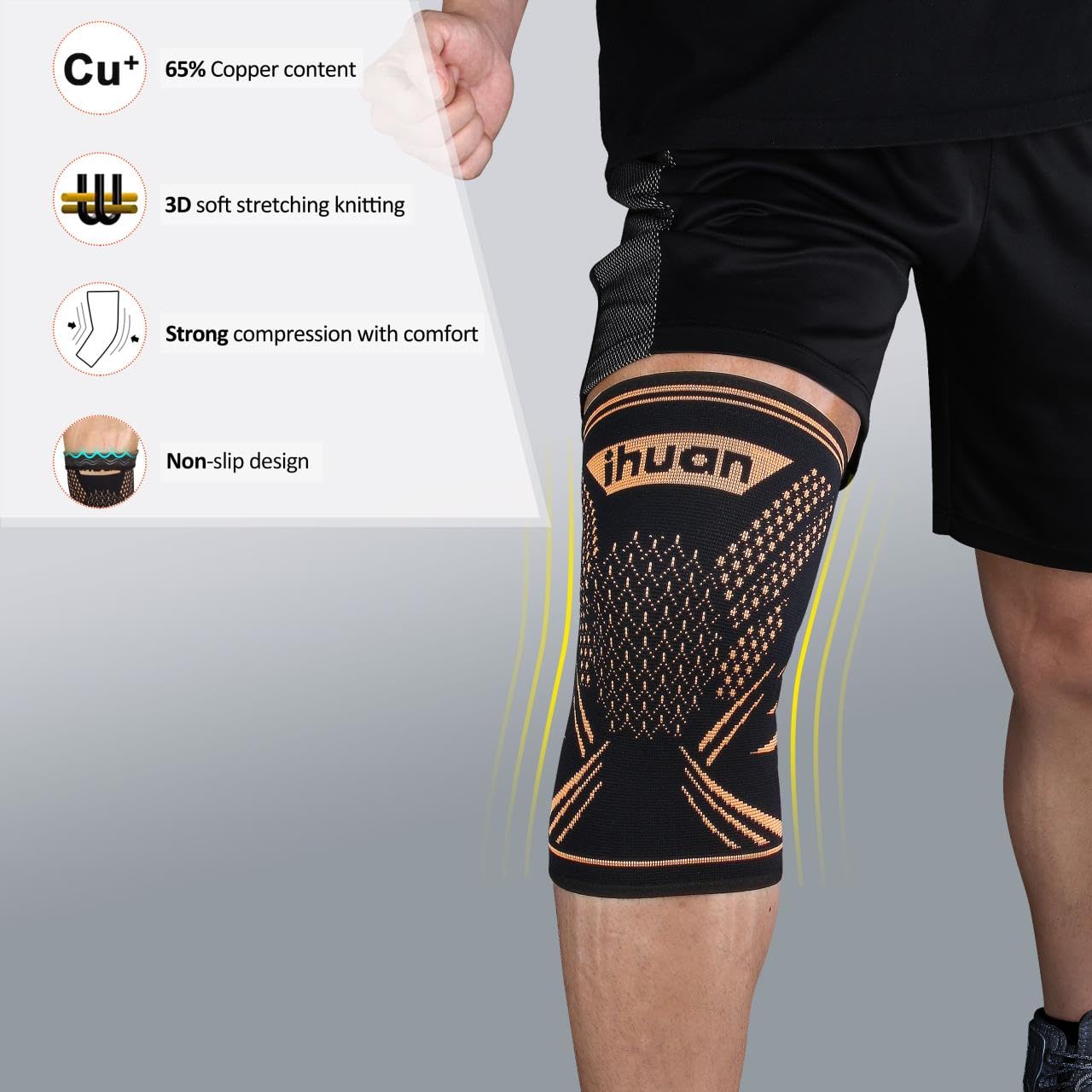 ihuan Copper Knee Braces Sleeves for Knee Pain Women Men - Compression Knee Brace Support for Working, Running, Workout