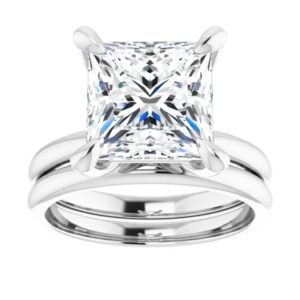 Handmade 925 Silver, 10K/14K/18K Solid Gold Engagement Ring Set, 4 Carats Princess Cut Moissanite Wedding Ring Set Solitaire Bridal Ring for Women Her, Anniversary Propose Gifts (925 Silver (White Gold Plated))