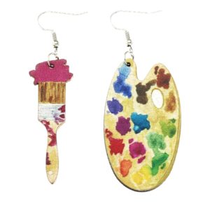 unique handmade bohemian vintage big wooden artist paint brush dangle drop earrings dainty cute wood paint palette charm earrings colorful painter jewelry for women artist gift art teacher gifts (colorful 1)