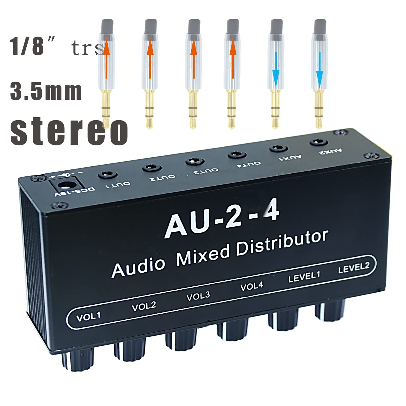 1/8" aux Input Mixing 2 in 4 Channel Way Out Headset Box Headphone Amplifier 3.5mm Mixer 1/8 inch Stereo Audio Amp with Ultra-Compact Portable Mini Jack 3.5 Splitter hup for Studio and Stage