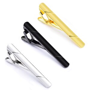 3pcs tie clips for men classic tie bar black silver gold tie clip for wedding business father's day gifts