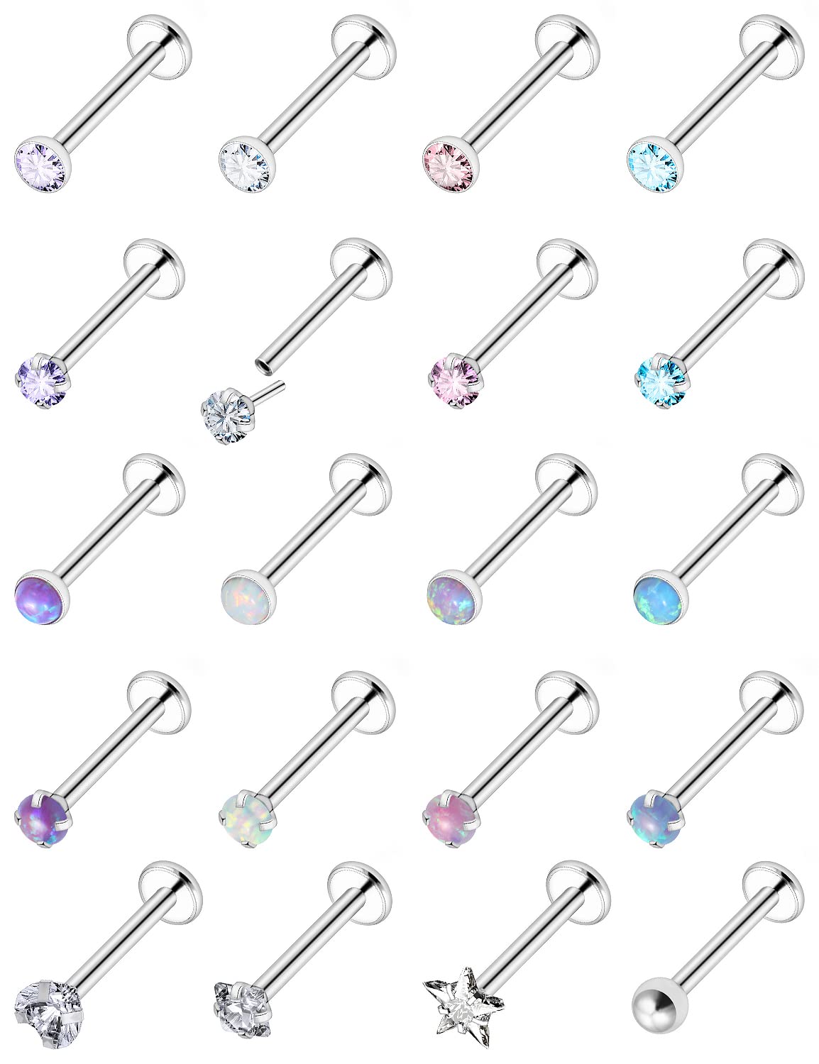 Vsnnsns 18G Threadless Push in Nose Rings for Women Men 316L Surgical Stainless Steel L Shaped Nose Studs Screw Bone Nose Rings Piercings 18 Gauge Nostril Piercing Nose Studs Opal for Women