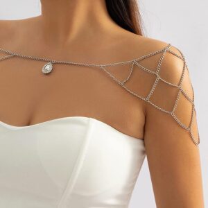 Missgrace Boho Sexy Rhinestones Shiny Bra Body Chain Jewelry Silver Dainty Body Jewelry Layered Bikini Shoulder Chain Wedding Party Nightclub Body Accessories Jewelry for Women Bride