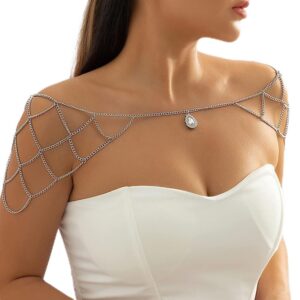 missgrace boho sexy rhinestones shiny bra body chain jewelry silver dainty body jewelry layered bikini shoulder chain wedding party nightclub body accessories jewelry for women bride