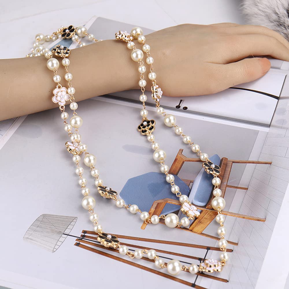 Womens Chic Statement Multilayer Imitation Pearl Long Necklace