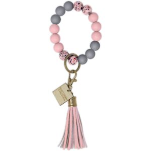 southern couture silicone beaded bracelet key chain, one size (blush pink and grey)