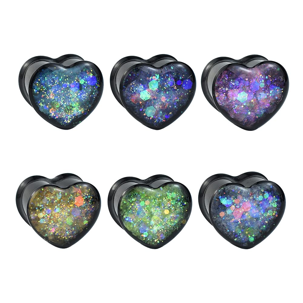 12Pcs/6pair Heart Ear Gauge Tunnels Plugs Gauges for Ears Body Jewelry 12mm