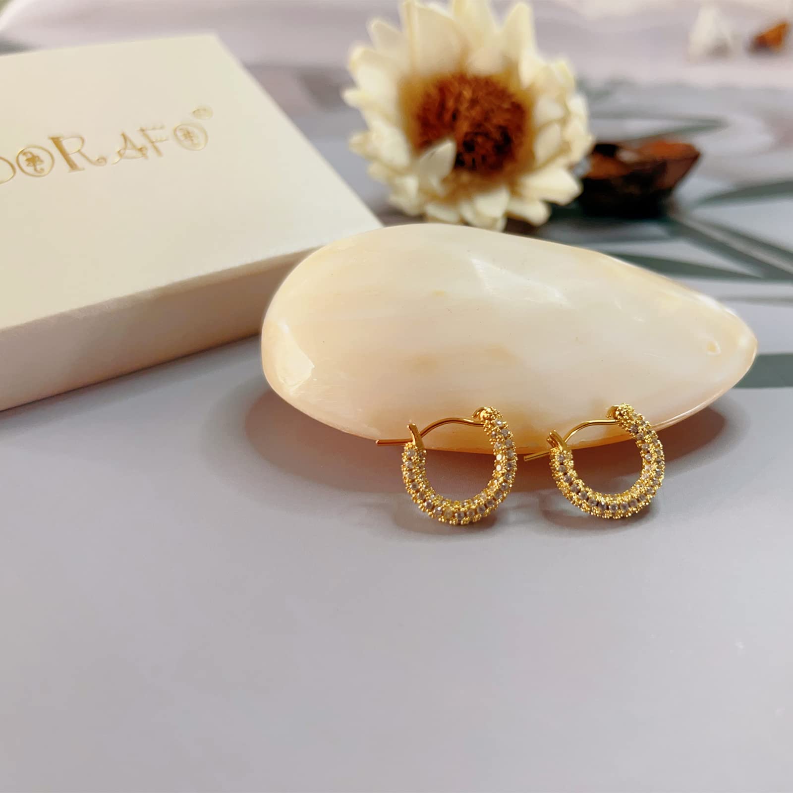 CZ Gold Hoop Earrings, 14K Real Gold Plated Small Hoop Earrings Sparkly Rhinestone Hoop Earrings, Dainty Gold Huggie Hoop Earrings Gift for Women