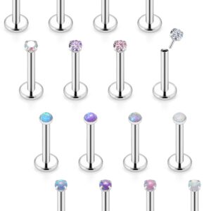 20G Threadless Push in Lip Rings Stainless Steel Labret Jewelry Monroe Lip Rings Nail Cartilage Tragus Helix Earrings Studs Nose Ring Medusa Piercing Jewelry For Women Men 6MM 20 Gauge 2MM Opal CZ