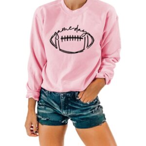 NEXLOMOS Women Crewneck Long Sleeve Football Game Day Sweatshirts (Pink,M)