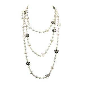 Womens Chic Statement Multilayer Imitation Pearl Long Necklace