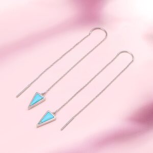 Threader Earrings Triangle Earrings Sterling Silver Created Turquoise Dangle Drop Long Chain Earring for Women Thread Earrings (turquoise)