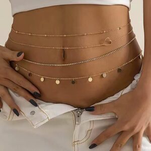 Waist Chains for Women Layered Bead Belly Chain Gold Body Chains Beach Body Jewelry for Teen Girls (C:style 3)