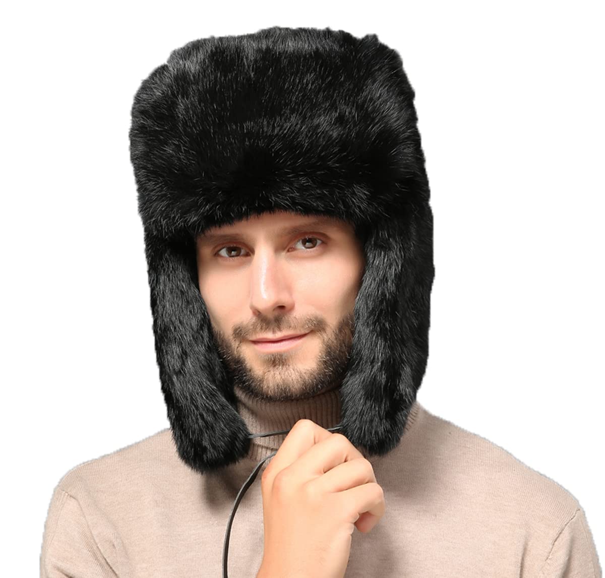 Men Women Faux Fur Trapper Hat Winter Thick Furry Ushanka Russian Hat Earflap Cap Windproof Thermal Cycling Camping Skiing Cap Hunting Hat with Ear Flap