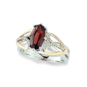 Belantina Heartland By Beverley Mitchell 10K Rose Gold with .925 Sterling Silver 10x5.5mm Special Cut Garnet & Diamond Accented Statement Ring (H-I, I2-I3) - Size 8