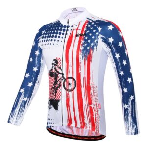 xunqi men's cycling jersey long sleeve reflective with rear zippered bag american cycling team size m