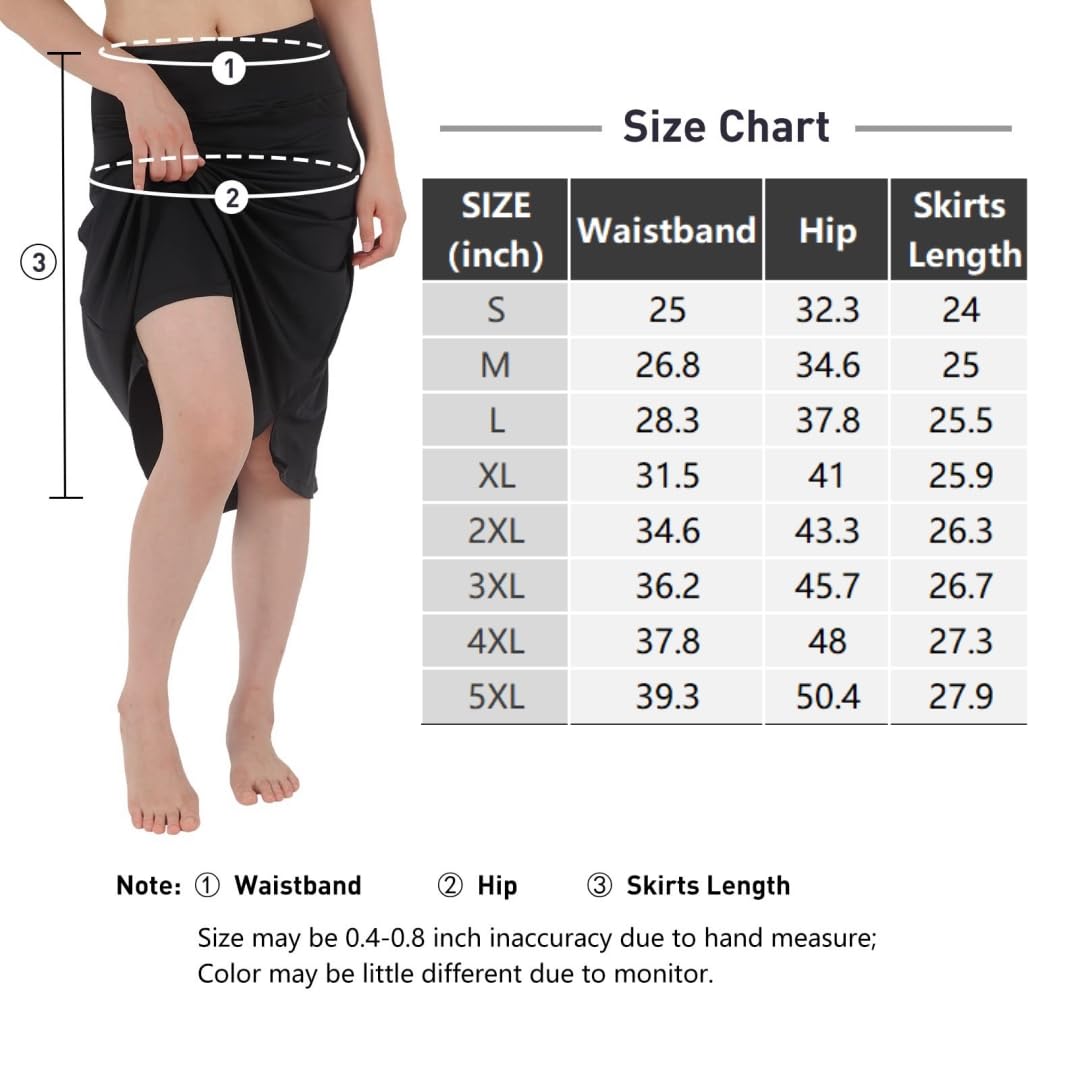 Womens Skorts Modest Knee Length Skirts Athletic Midi Active Running Skirt Black XX-Large