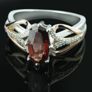 Belantina Heartland By Beverley Mitchell 10K Rose Gold with .925 Sterling Silver 10x5.5mm Special Cut Garnet & Diamond Accented Statement Ring (H-I, I2-I3) - Size 8