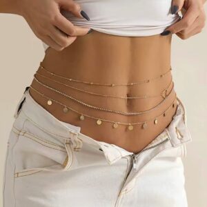 Waist Chains for Women Layered Bead Belly Chain Gold Body Chains Beach Body Jewelry for Teen Girls (C:style 3)