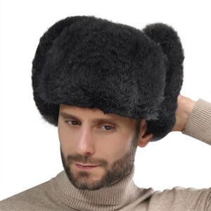 Men Women Faux Fur Trapper Hat Winter Thick Furry Ushanka Russian Hat Earflap Cap Windproof Thermal Cycling Camping Skiing Cap Hunting Hat with Ear Flap