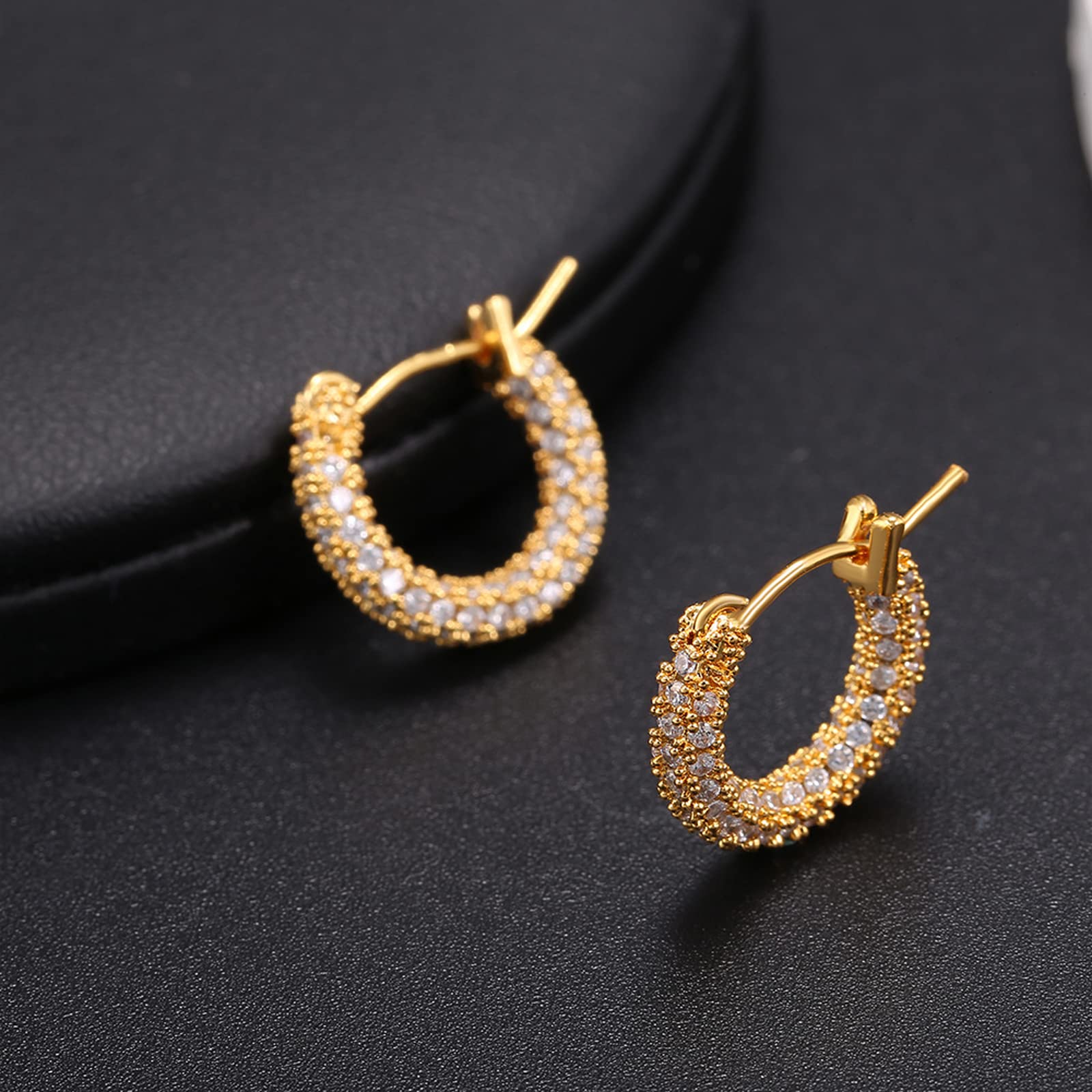 CZ Gold Hoop Earrings, 14K Real Gold Plated Small Hoop Earrings Sparkly Rhinestone Hoop Earrings, Dainty Gold Huggie Hoop Earrings Gift for Women