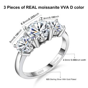 sheborn 2ct Moissanite Rings for Women 3 Stone Wedding Band Travel Engagement Ring 925 Sterling Silver 18K White Gold Plated D Color 2 Carat Anniversary/Wedding/Promise Jewelry for Her