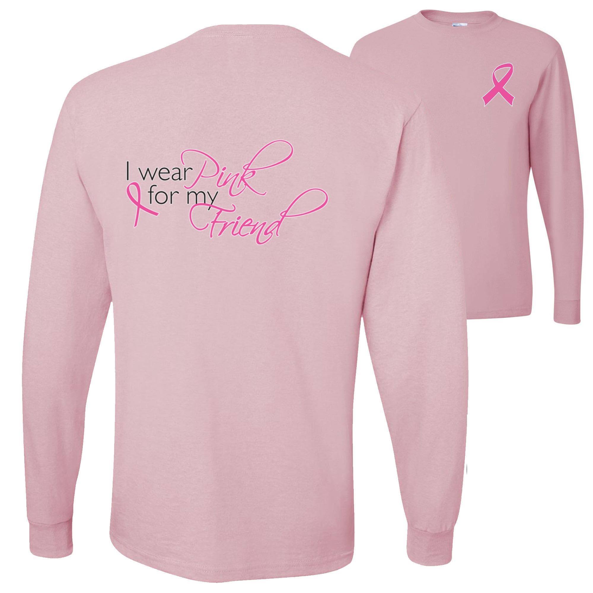 wild custom apparel I Wear Pink for My Friend Breast Cancer Awareness Front&Back Mens Long Sleeves, Light Pink, Small