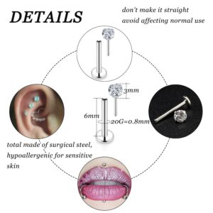 Vsnnsns 20G Threadless Push in Lip Rings Stainless Steel Labret Jewelry Monroe Nail Cartilage Tragus Helix Earrings Studs Nose Ring Medusa Piercing Jewelry For Women Men 20 Gauge CZ Opal 6MM Length