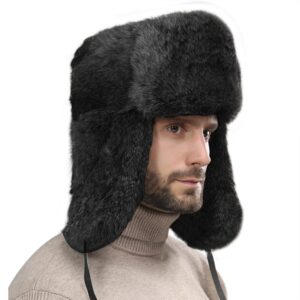 Men Women Faux Fur Trapper Hat Winter Thick Furry Ushanka Russian Hat Earflap Cap Windproof Thermal Cycling Camping Skiing Cap Hunting Hat with Ear Flap