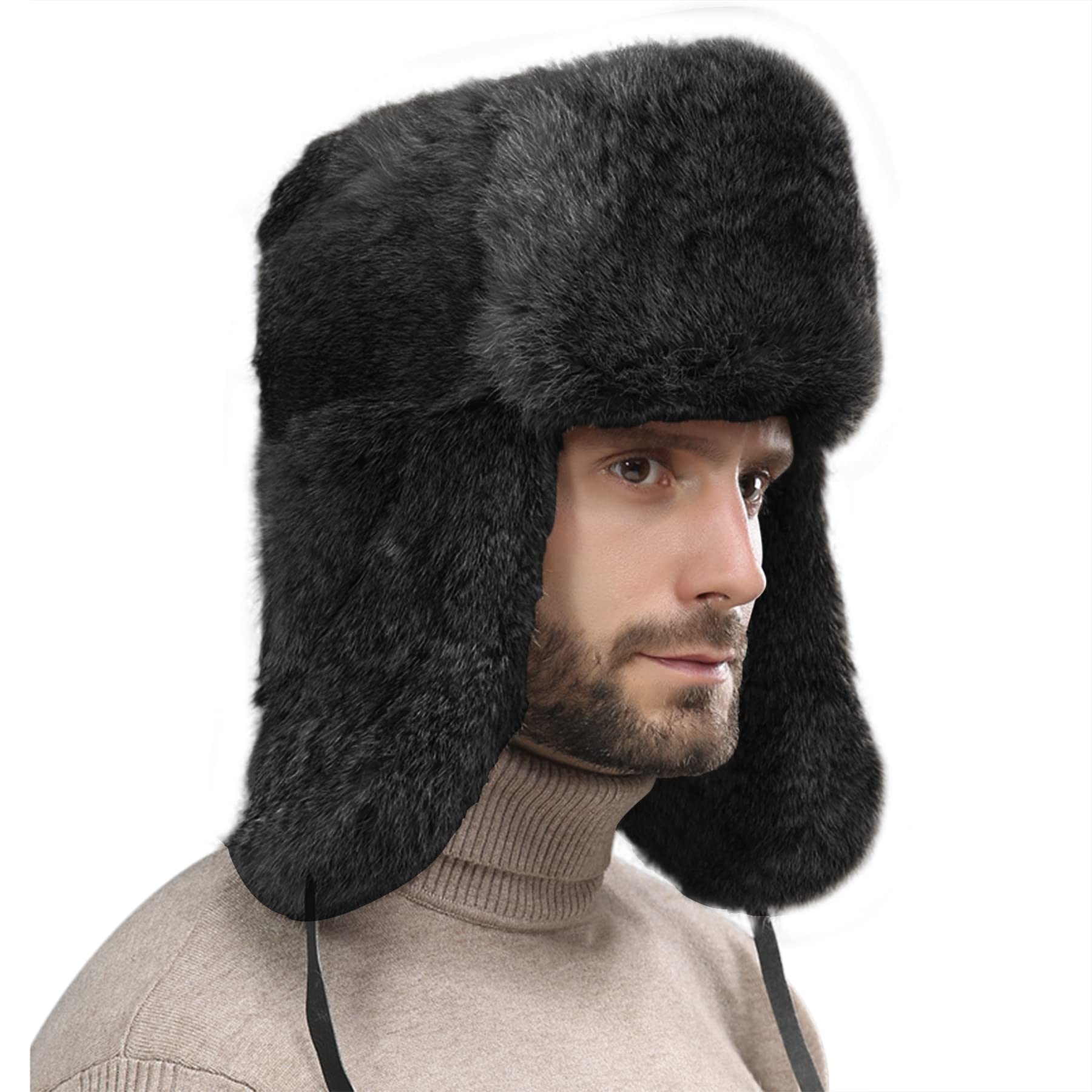 Men Women Faux Fur Trapper Hat Winter Thick Furry Ushanka Russian Hat Earflap Cap Windproof Thermal Cycling Camping Skiing Cap Hunting Hat with Ear Flap