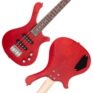 Ktaxon 4 String Electric Bass Guitar, 36-inch Bass Guitar Kit with Split single-coil Pickup, Rosewood Fretboard, Mahogany Body for Kids, Boy and Girl(Red)