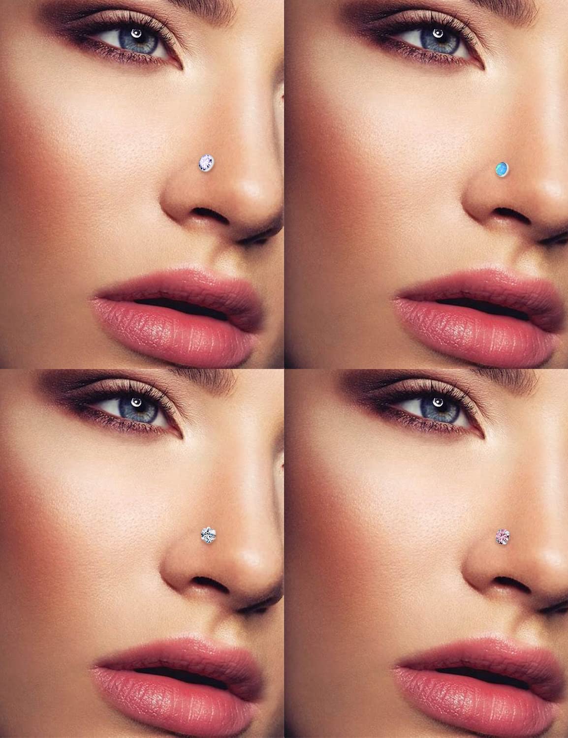 Vsnnsns 18G Threadless Push in Nose Rings for Women Men 316L Surgical Stainless Steel L Shaped Nose Studs Screw Bone Nose Rings Piercings 18 Gauge Nostril Piercing Nose Studs Opal for Women