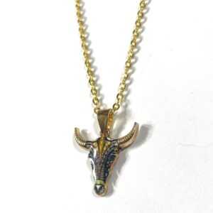 Gold Plated Longhorn Bull Skull Buffalo .75" Pendant, Multi Color Enamel, Gift Boxed