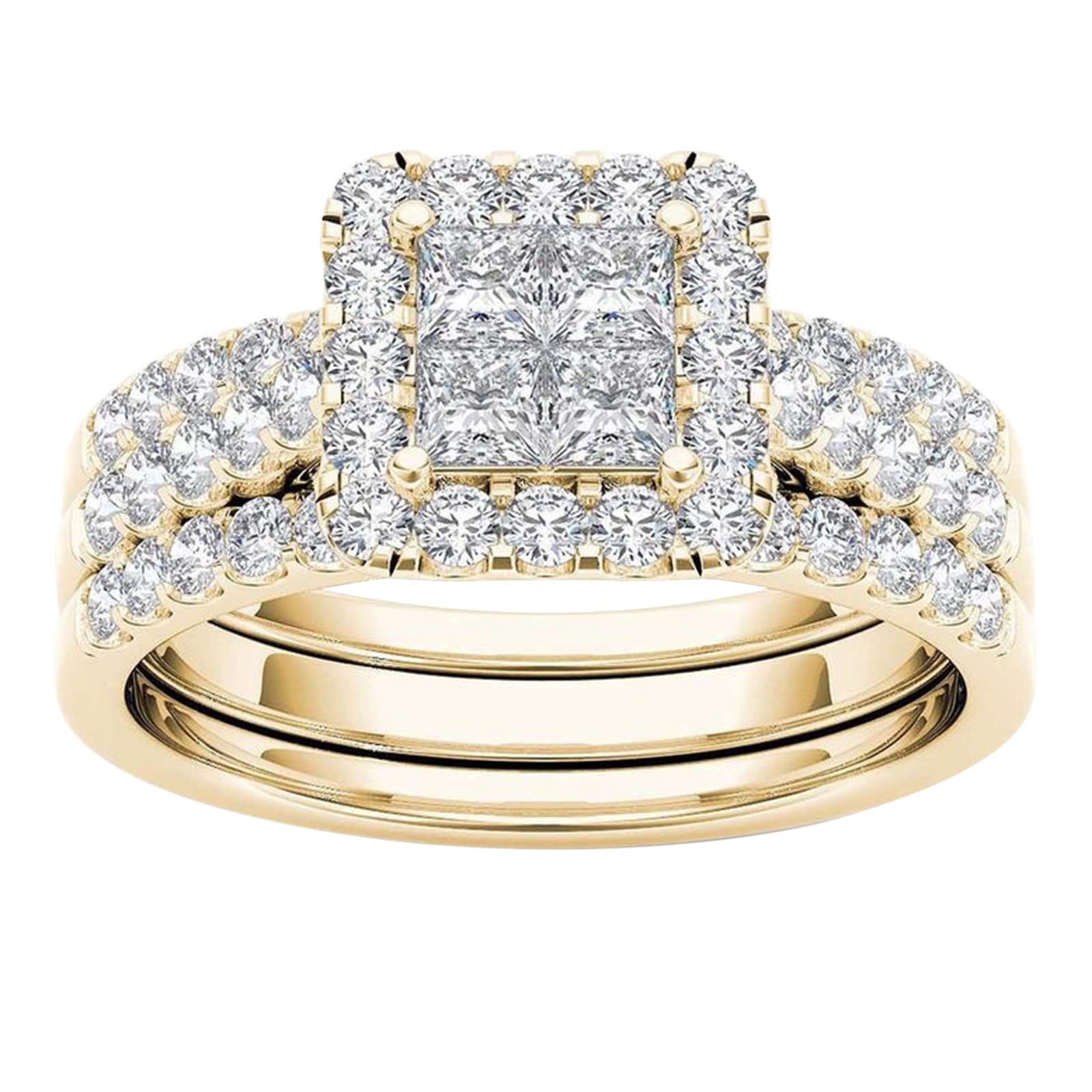 Couple Rings Inlaid Gold-Plated Jewelry Classic Zircon Ring Rings (Gold-2, 6)